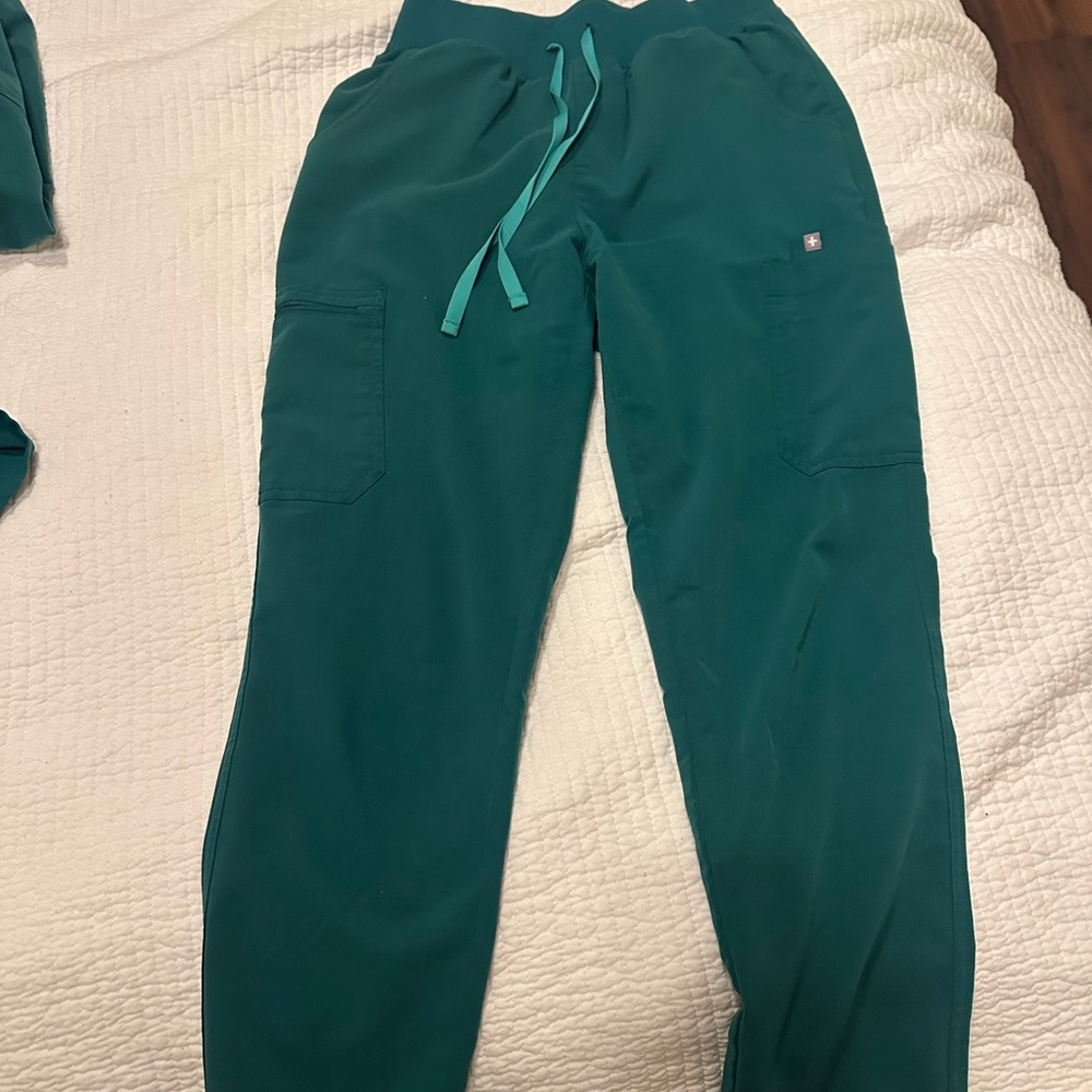 Forest Green Figs Scrub Pants High Waisted